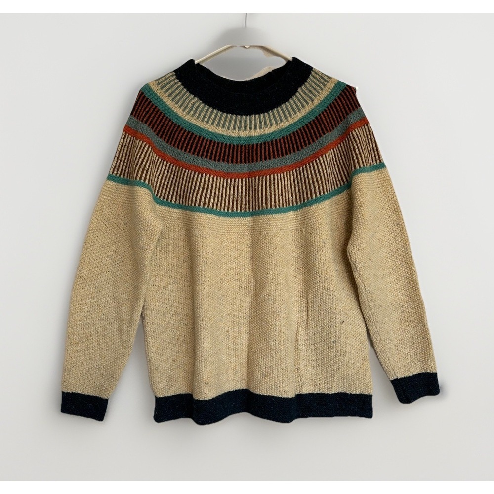 Celtic & Co Statement Donegal Wool Fair Isle Knit Yoke Sweater Jumper Sz M